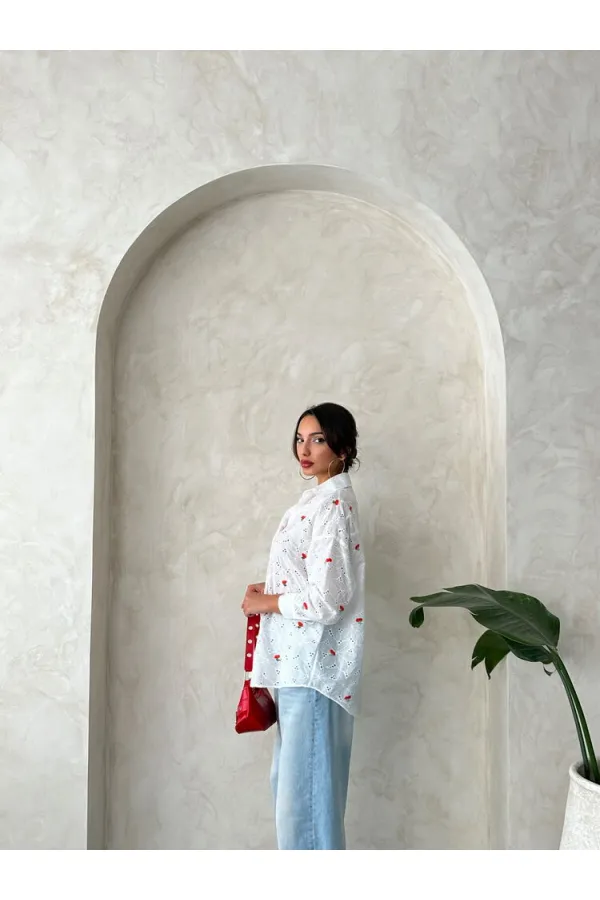 Chemise brodée Brode en gros - Rouge | Topshow | F1912