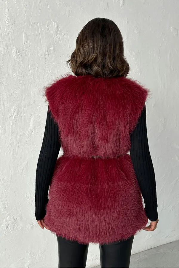 Topshow - Toptan Suni Kürk Yelek - Bordo