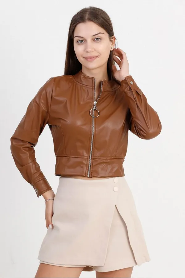 Manteau en cuir en gros - Beige | TOPSHOW | F0443