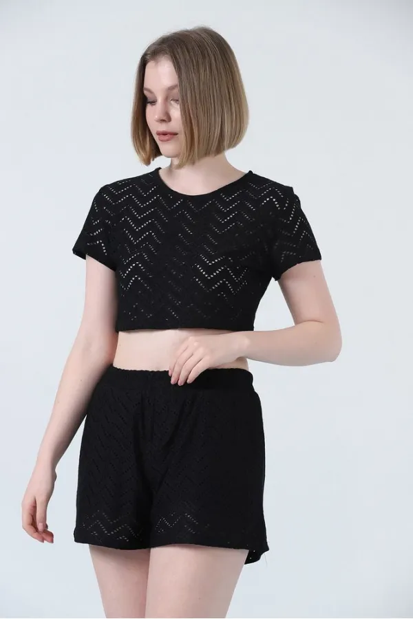 Short en maille noire Topshow en gros