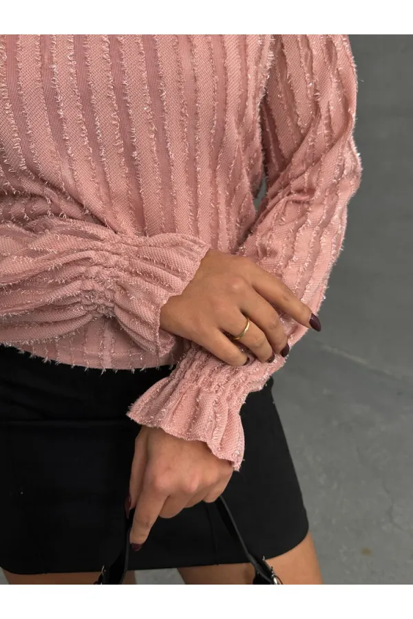 Simli Sakallı Toptan Bluz - Pudra | TOPSHOW | F1852