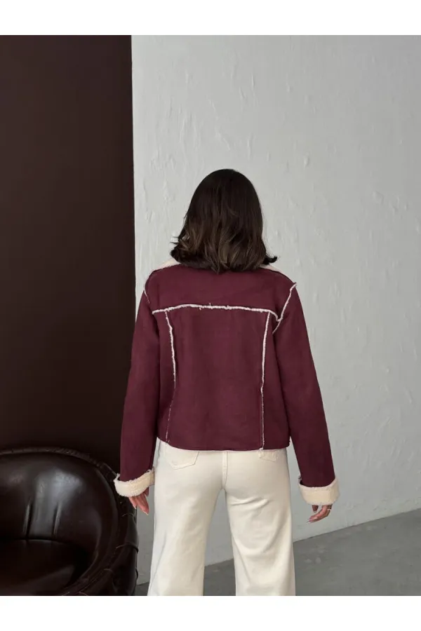 Manteaux en daim peluche bordeaux Topshow F