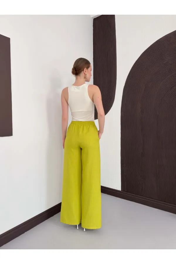 Fıstık Yeşili Keten Toptan Pantolon | D2381 Topshow