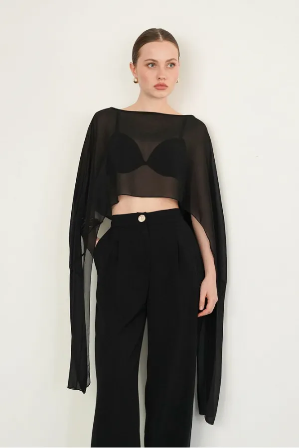 Chiffon Poncho - Black | D2938 - Topshow