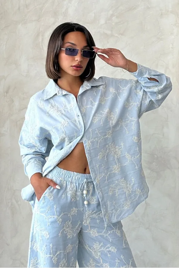 Embroidered Shirt - Blue | Topshow | F1951