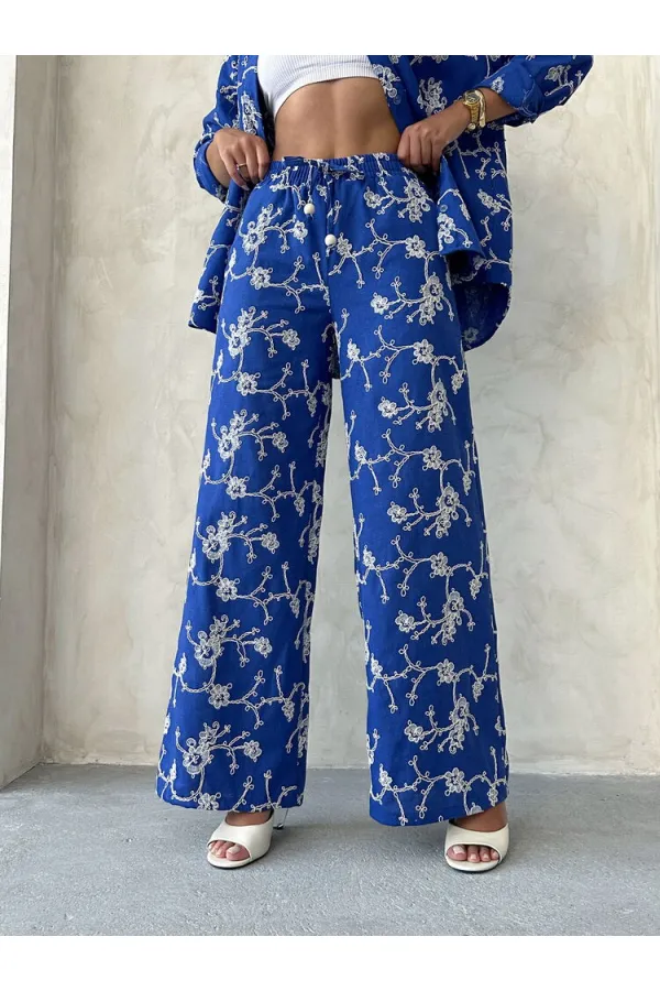 Pantalon brodé Süzüne - Saks | Topshow | F1927