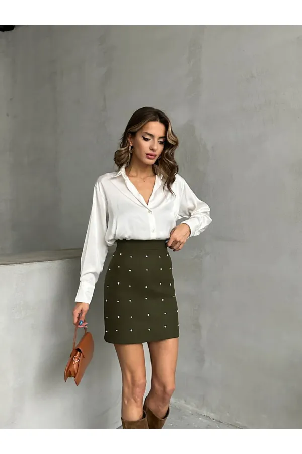 Noktalı Toptan Etek - Haki | TOPSHOW | F1627