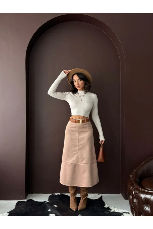 Topshow Scuba Suede Skirt - Mink | F2004