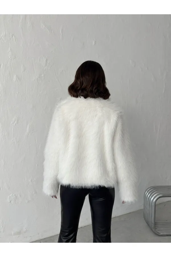 Topshow - Toptan Suni Kürk Kadın Mont- Krem