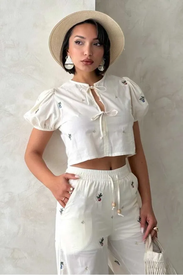 Wholesale Blouse with Front Embroidered - Stone | Topshow