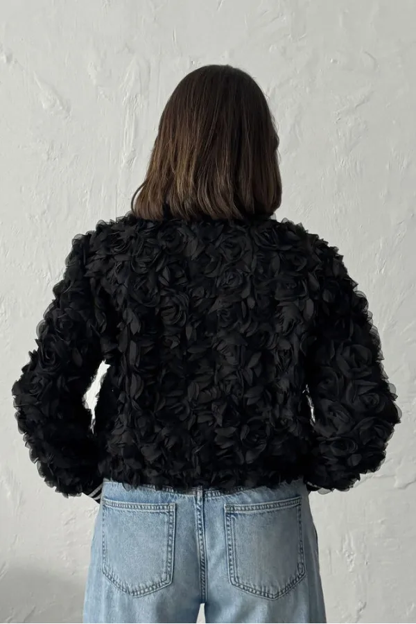 Topshow - Manteau zippé imprimé rose en gros - Noir