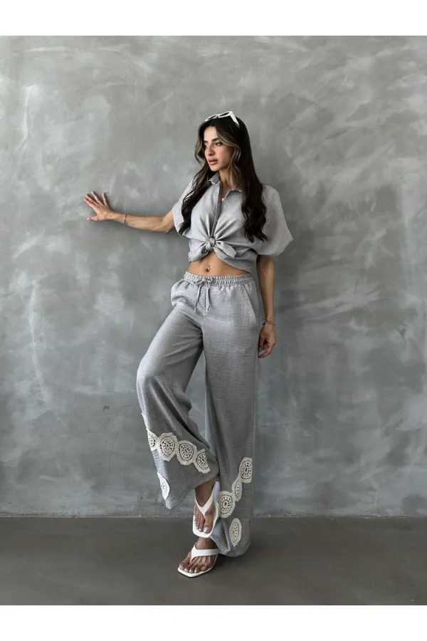 Topshow Gray Lace-Up Wholesale Trousers