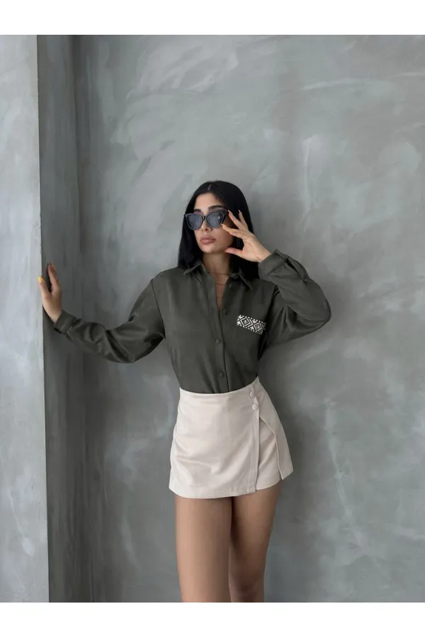 Suede Wholesale Shirt - Khaki | TOPSHOW | F1517
