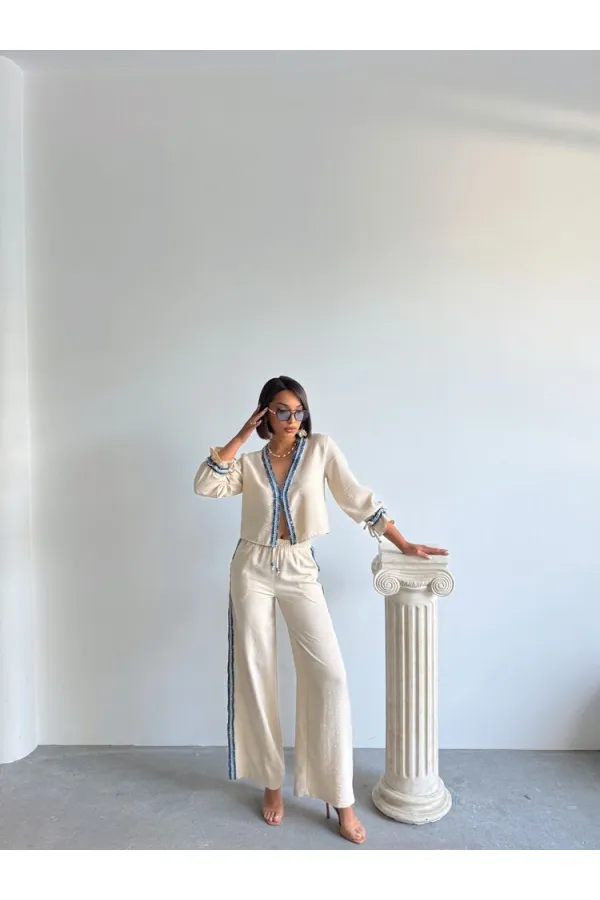 Pantalon en denim rayé - Pierre | Topshow | F1890