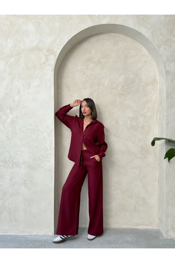 Pantalon en lin - Bordeaux | Topshow