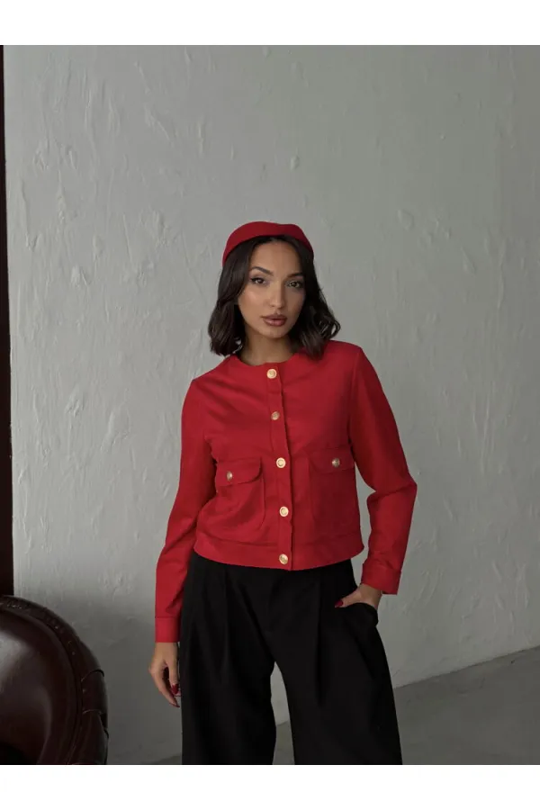 Veste Topshow en daim à poches - Rouge | F1800