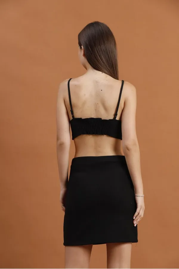 Kaşe Mini Toptan Etek - Siyah | TOPSHOW | F1283