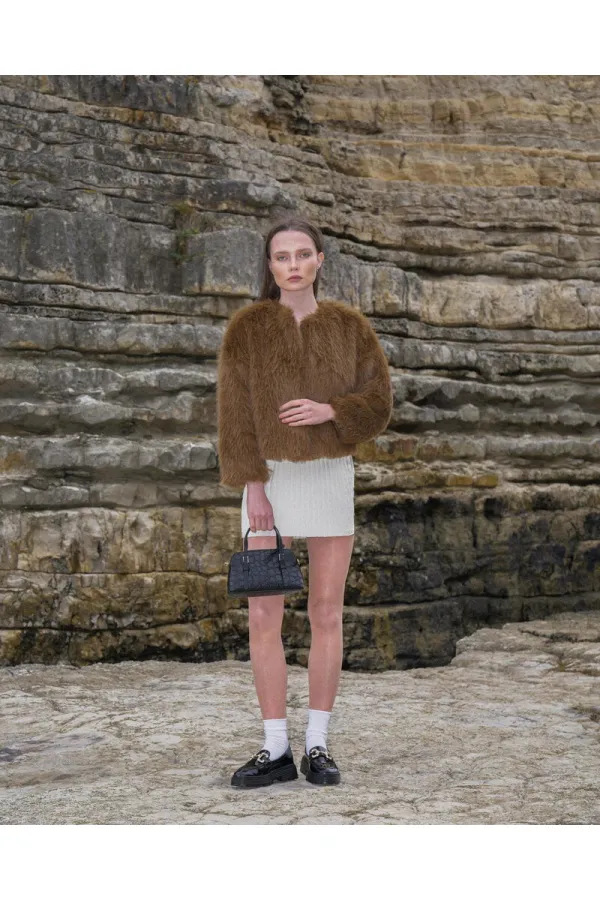 Veste en fausse fourrure marron (vente en gros) | TOPSHOW | F1615