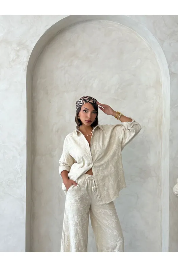 Embroidered Shirt - Stone | Topshow | F1951