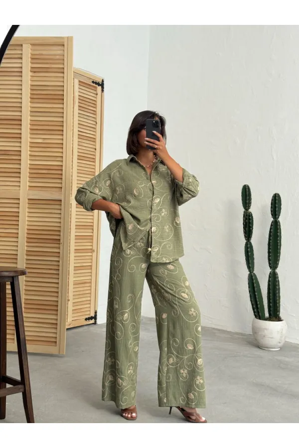 Pantalon brodé - Kaki Dsn2 | Topshow | F1900