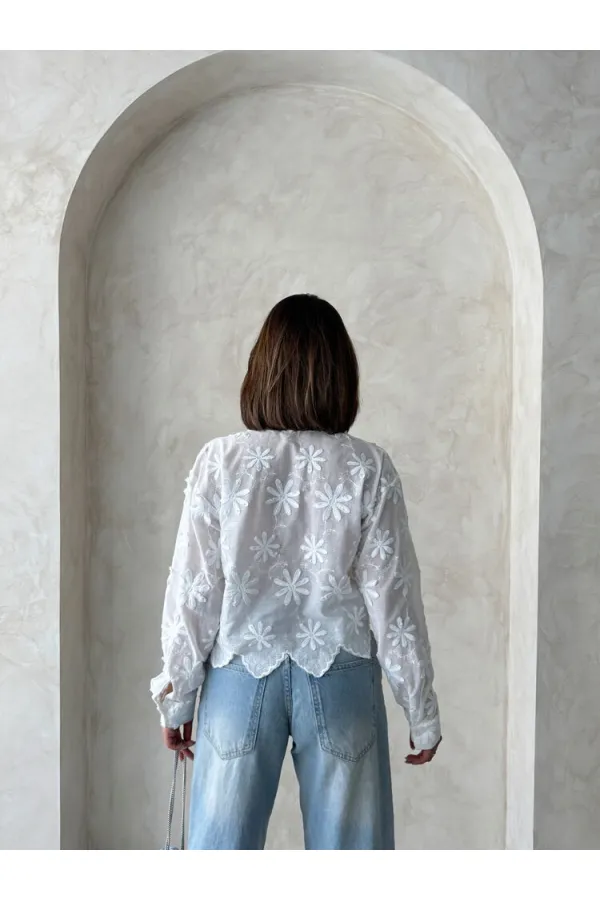 Nakışlı Gömlek - Krem | Topshow | F1932