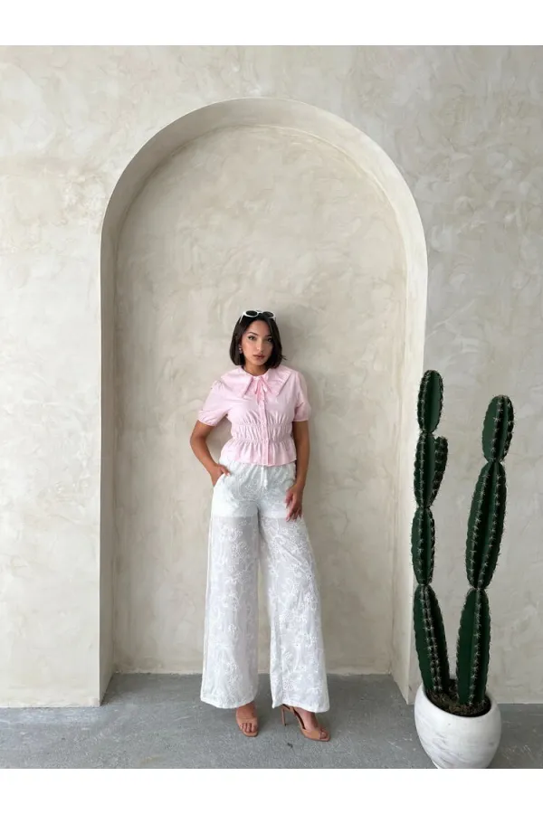 Nakışlı  Pantolon - Krem | Topshow