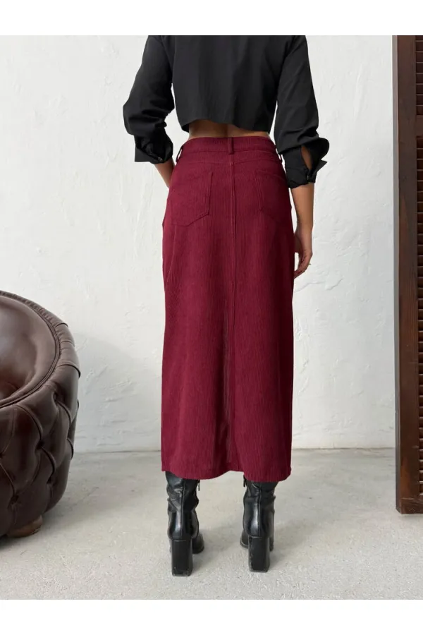 Jupe en velours côtelé Topshow en gros - Bordeaux | F2033