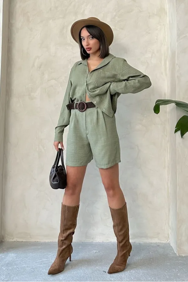 Topshow Haki Kemerli Toptan Şort