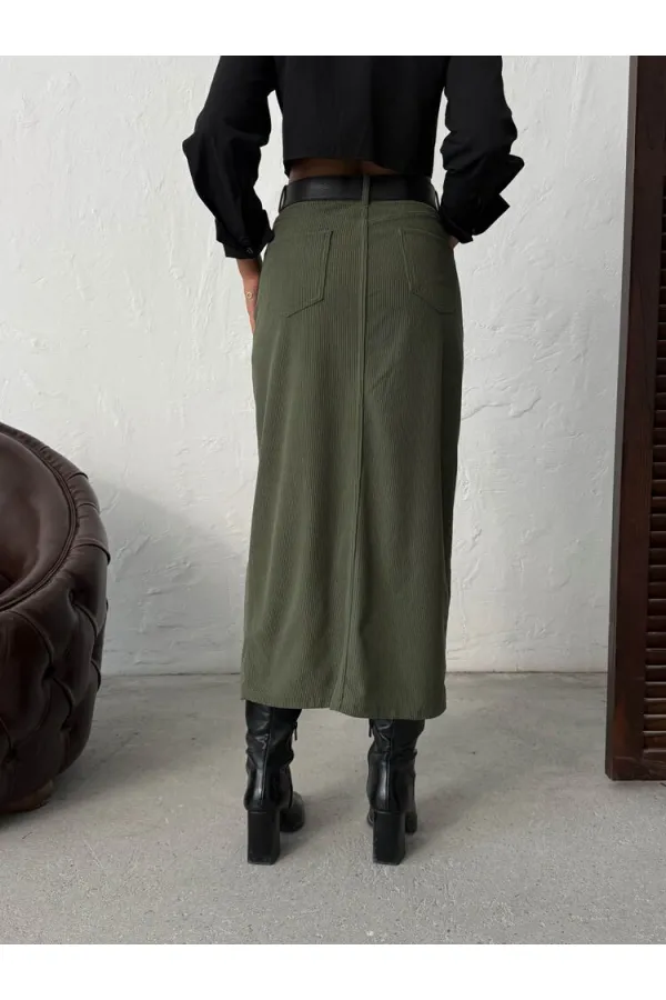 Jupe en velours côtelé Topshow en gros - Kaki | F2033