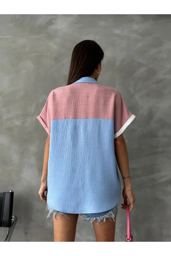 Topshow Blue Powder Front Pocket Wholesale Shirt