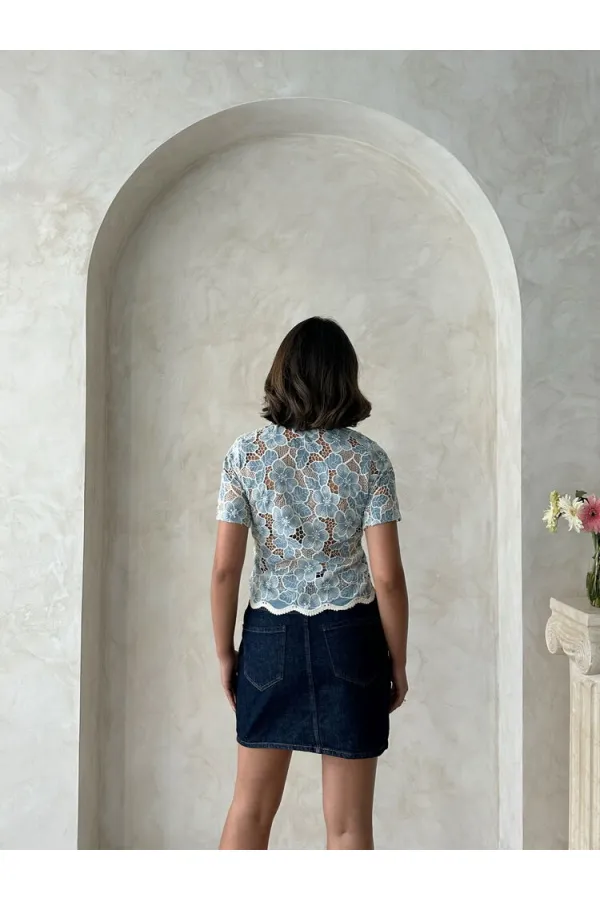 Dantel Gömlek - Mavi | Topshow