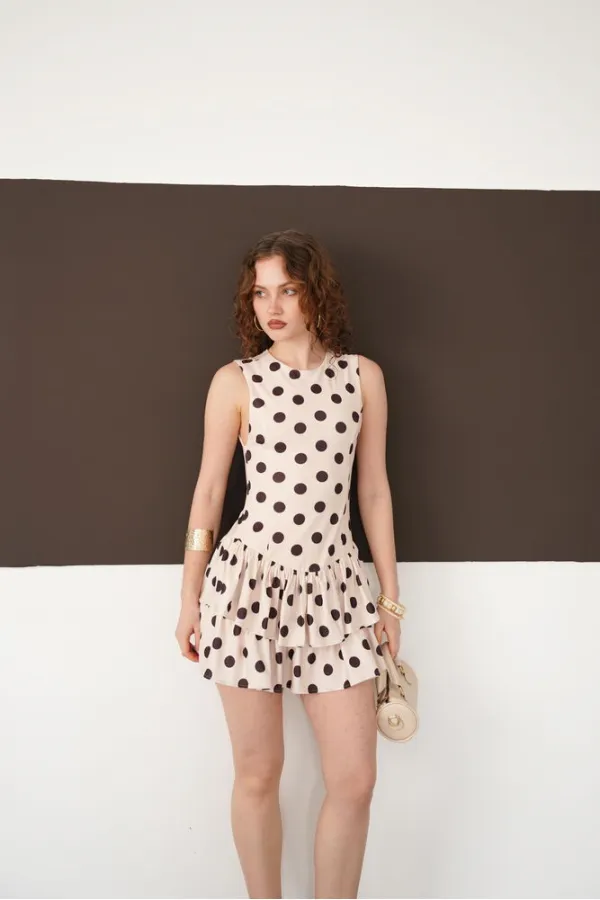 Polka Dot Sleeveless Wholesale Dress - Stone | d2946 - Topshow