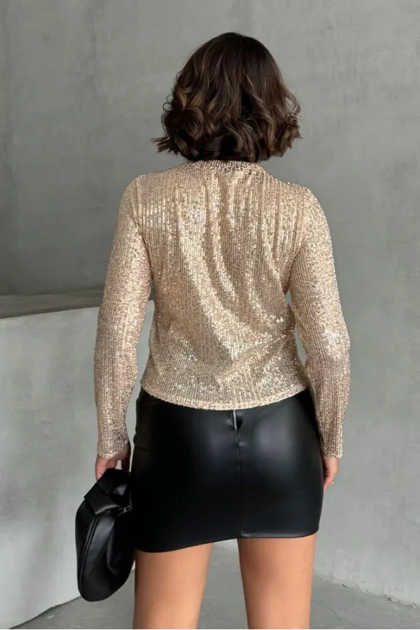 Blouse à sequins en gros - Pierre dorée | TOPSHOW | F1866