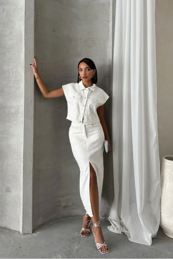 Pullu Kot Toptan Etek - Beyaz Dsn 1 | TOPSHOW | F1707