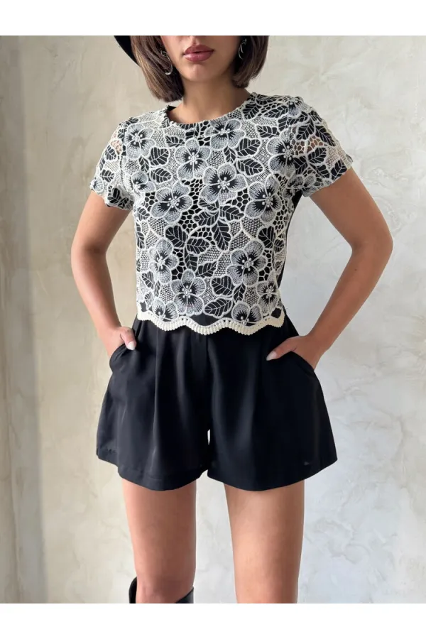 Dantel Bluz - Siyah | Topshow