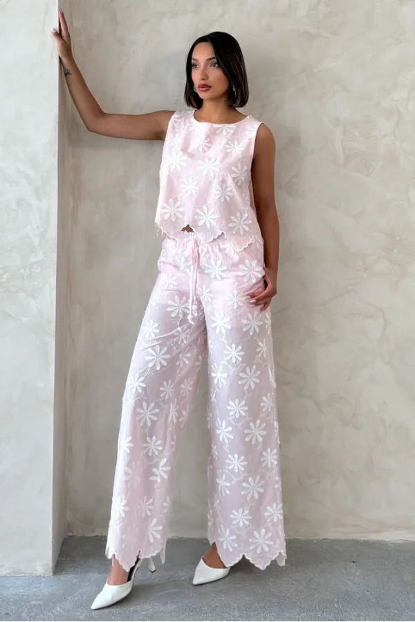Nakışlı Toptan Pantolon - Pembe | Topshow