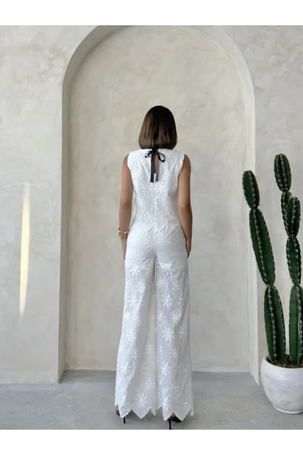 Nakışlı Pantolon - Beyaz | Topshow