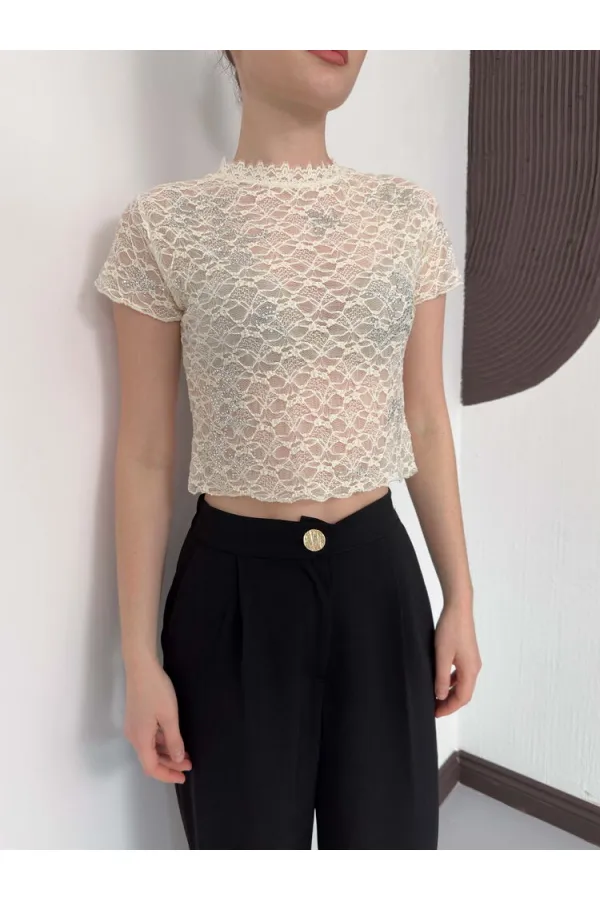 D 3007 GÜPÜR T SHIRT - KREM