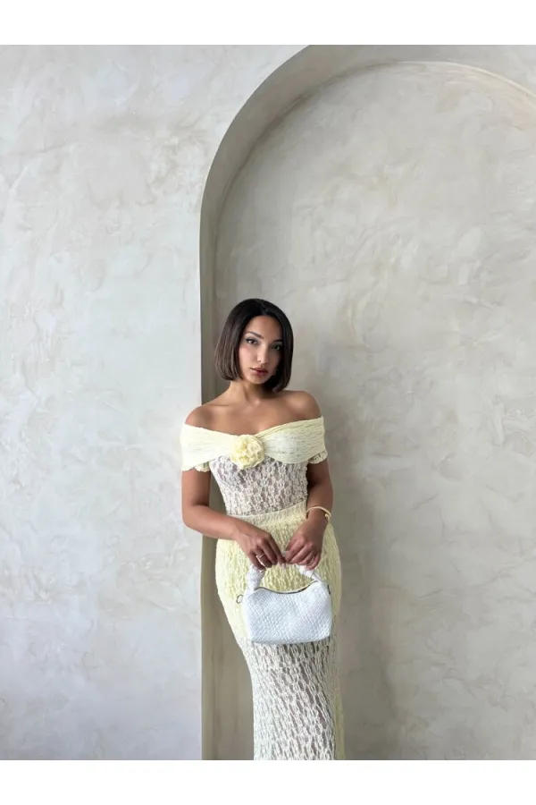 Rose Detailed Lace Blouse - Yellow - D2749 | Topshow