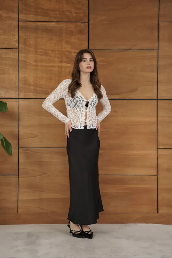 F 2072 BUTTONED LACE JACKET - CREAM