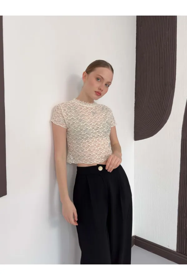 D 3007 GÜPÜR T SHIRT - KREM