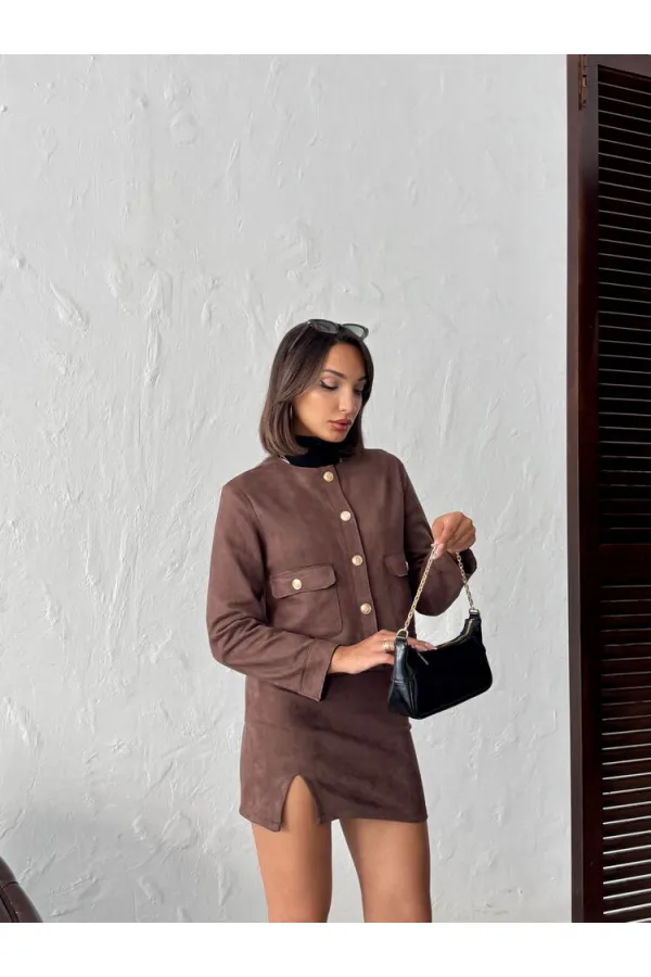 Veste Topshow en daim marron à poches (vente en gros)