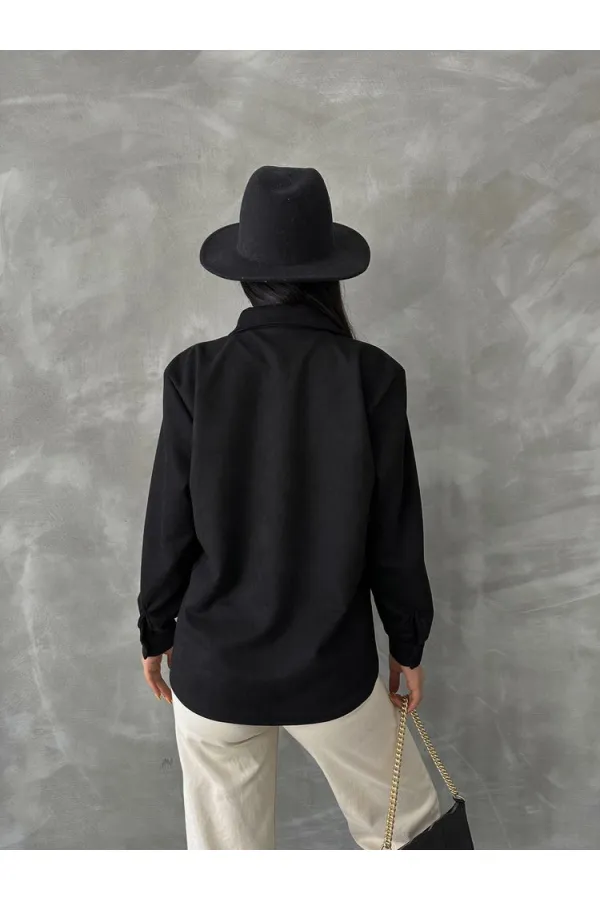 Suede Wholesale Shirt - Black | TOPSHOW | F1517