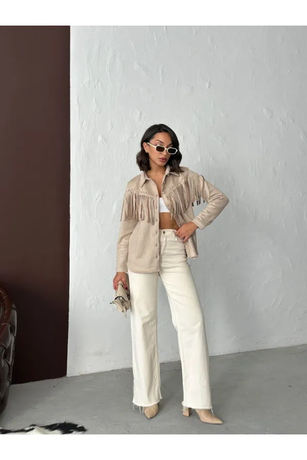 Chemises en daim scuba à franges Topshow - Pierre | F2029