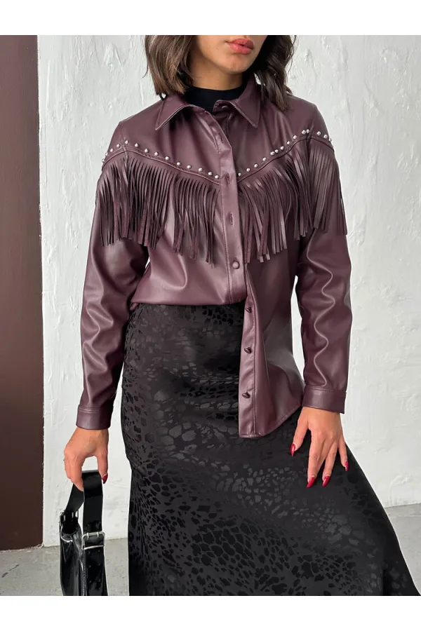 Chemise en similicuir à franges tombantes F 2043 - Bordeaux