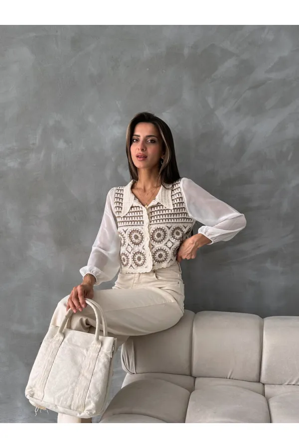 Gilet court à motif floral en gros | F0025 - Marron pierre | TOPSHOW | F0025