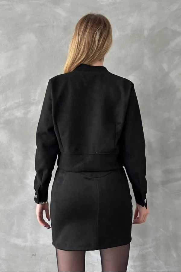 Süet Crop Toptan Mont - Siyah | TOPSHOW | F1551