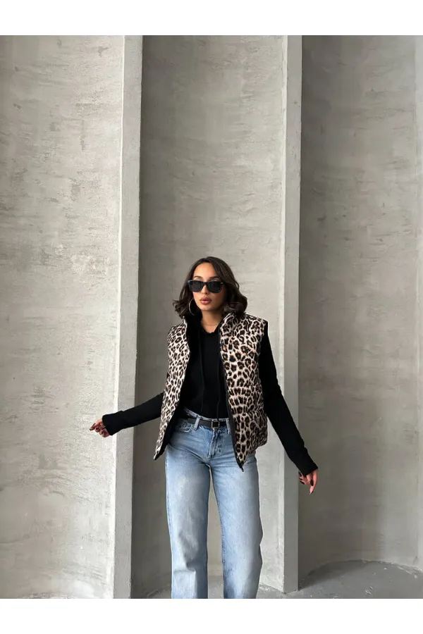 Kapitone Toptan Yelek - Leopar | TOPSHOW | F1785