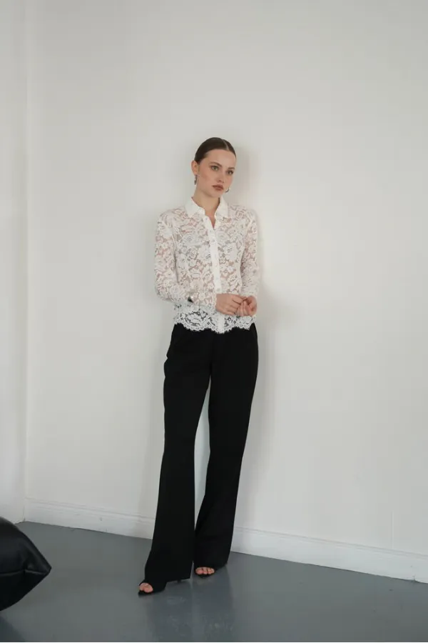 Wholesale Embroidered Lace Shirts - Cream | F2081 - Topshow