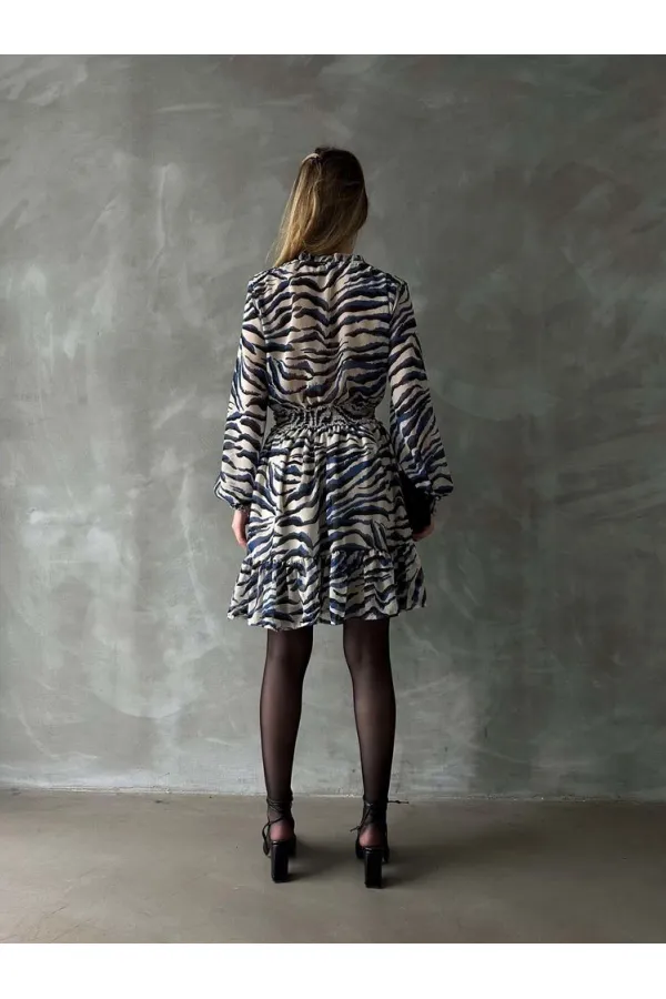 Leopar Çizgili Toptan Elbise - Mavi | TOPSHOW | F1591